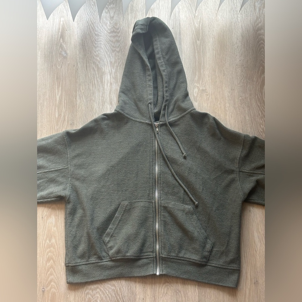 Forever 21 Olive Green Knit Zip Hoodie